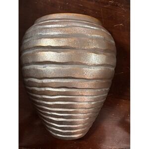 Home‎ Interiors Ribbed Wall Pocket Planter Metallic Silver Gold Textured Vase